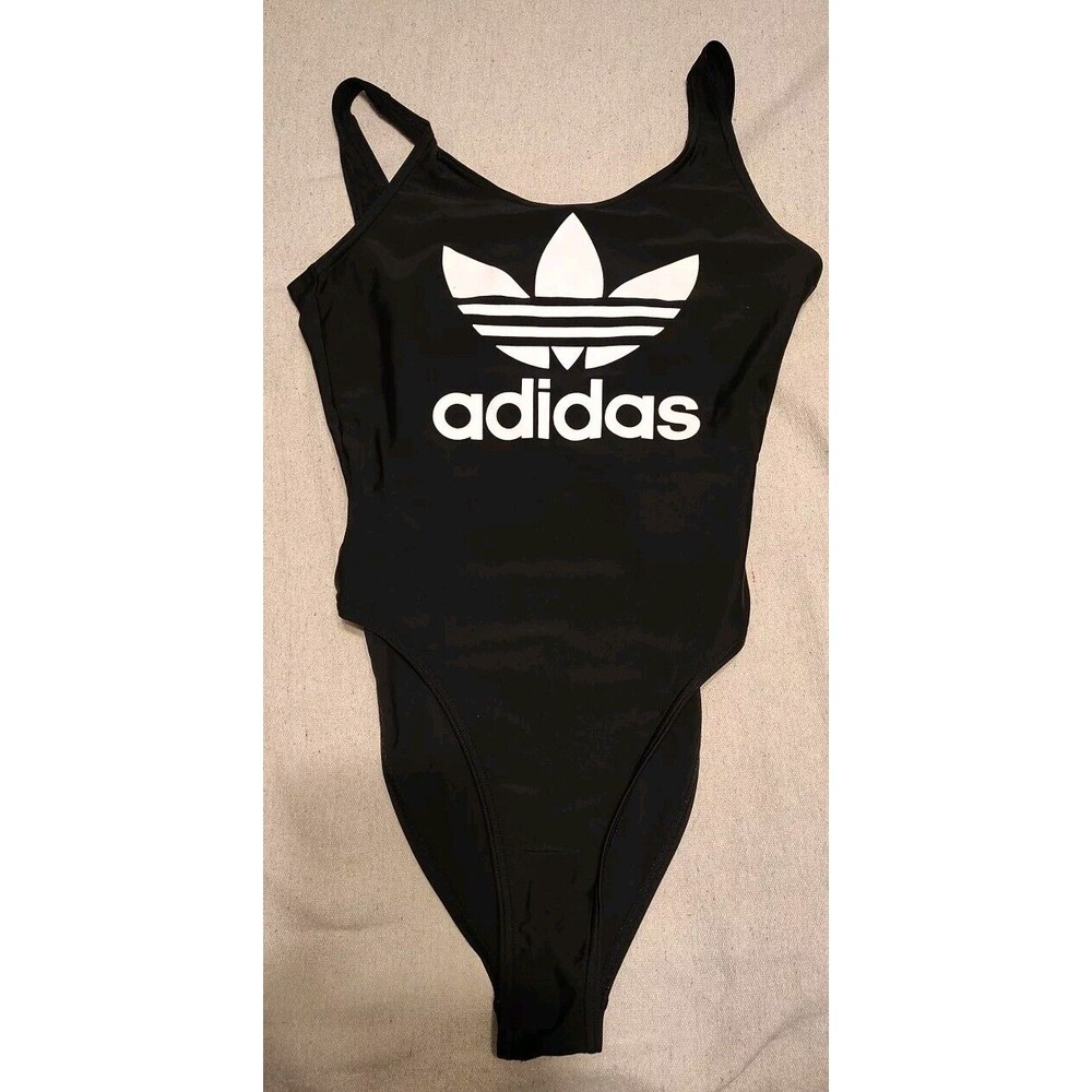 Adidas Women's‎ Black Big Trifoil logo One piece Swimsuit Sz Small Beach Lake FF